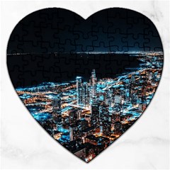 Aerial Photography Of Lighted High Rise Buildings Jigsaw Puzzle (heart) by Modalart