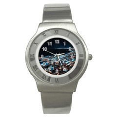 Aerial Photography Of Lighted High Rise Buildings Stainless Steel Watch by Modalart