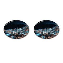 Aerial Photography Of Lighted High Rise Buildings Cufflinks (oval) by Modalart