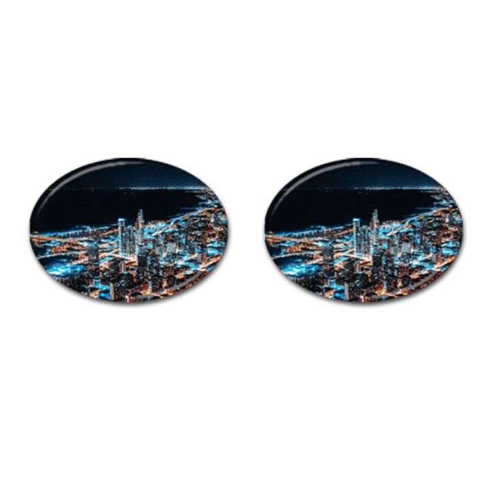 Aerial Photography Of Lighted High Rise Buildings Cufflinks (Oval)