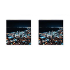 Aerial Photography Of Lighted High Rise Buildings Cufflinks (square) by Modalart