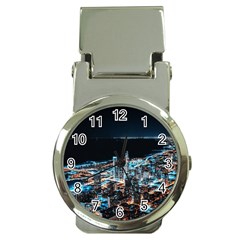 Aerial Photography Of Lighted High Rise Buildings Money Clip Watches by Modalart