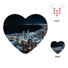 Aerial Photography Of Lighted High Rise Buildings Playing Cards Single Design (heart) by Modalart