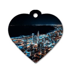 Aerial Photography Of Lighted High Rise Buildings Dog Tag Heart (two Sides) by Modalart