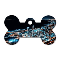 Aerial Photography Of Lighted High Rise Buildings Dog Tag Bone (two Sides) by Modalart