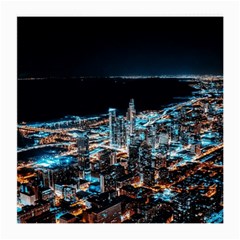 Aerial Photography Of Lighted High Rise Buildings Medium Glasses Cloth by Modalart