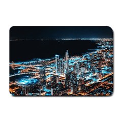 Aerial Photography Of Lighted High Rise Buildings Small Doormat by Modalart