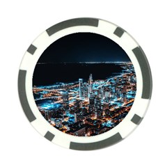 Aerial Photography Of Lighted High Rise Buildings Poker Chip Card Guard by Modalart