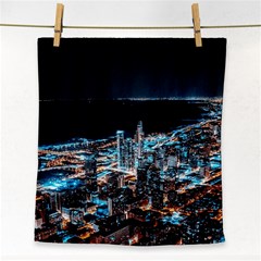 Aerial Photography Of Lighted High Rise Buildings Face Towel by Modalart