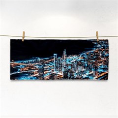 Aerial Photography Of Lighted High Rise Buildings Hand Towel by Modalart