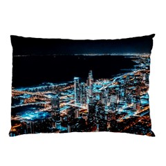 Aerial Photography Of Lighted High Rise Buildings Pillow Case by Modalart