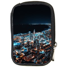 Aerial Photography Of Lighted High Rise Buildings Compact Camera Leather Case by Modalart