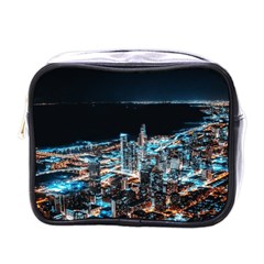 Aerial Photography Of Lighted High Rise Buildings Mini Toiletries Bag (one Side) by Modalart