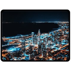 Aerial Photography Of Lighted High Rise Buildings Fleece Blanket (large) by Modalart