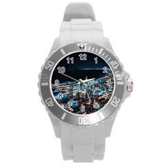 Aerial Photography Of Lighted High Rise Buildings Round Plastic Sport Watch (l) by Modalart