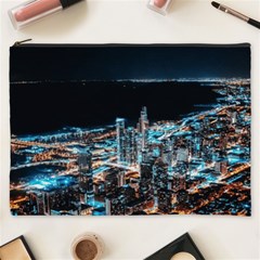 Aerial Photography Of Lighted High Rise Buildings Cosmetic Bag (xxxl) by Modalart