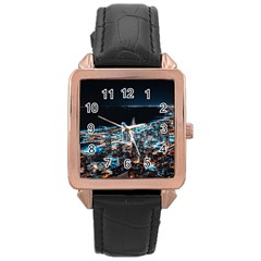 Aerial Photography Of Lighted High Rise Buildings Rose Gold Leather Watch  by Modalart