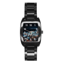 Aerial Photography Of Lighted High Rise Buildings Stainless Steel Barrel Watch by Modalart