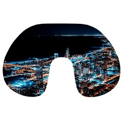 Aerial Photography Of Lighted High Rise Buildings Travel Neck Pillow by Modalart