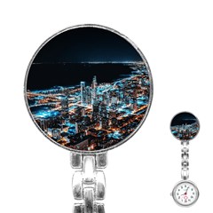 Aerial Photography Of Lighted High Rise Buildings Stainless Steel Nurses Watch by Modalart