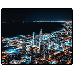 Aerial Photography Of Lighted High Rise Buildings Two Sides Fleece Blanket (medium) by Modalart