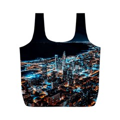 Aerial Photography Of Lighted High Rise Buildings Full Print Recycle Bag (m) by Modalart