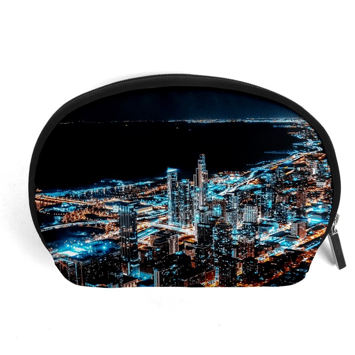 Aerial Photography Of Lighted High Rise Buildings Accessory Pouch (Large)