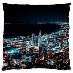 Aerial Photography Of Lighted High Rise Buildings Large Premium Plush Fleece Cushion Case (one Side) by Modalart