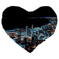 Aerial Photography Of Lighted High Rise Buildings Large 19  Premium Flano Heart Shape Cushions by Modalart