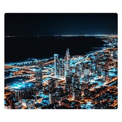 Aerial Photography Of Lighted High Rise Buildings Two Sides Premium Plush Fleece Blanket (small) by Modalart