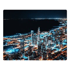 Aerial Photography Of Lighted High Rise Buildings Two Sides Premium Plush Fleece Blanket (large) by Modalart