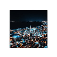 Aerial Photography Of Lighted High Rise Buildings Satin Bandana Scarf 22  X 22  by Modalart