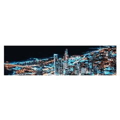 Aerial Photography Of Lighted High Rise Buildings Oblong Satin Scarf (16  X 60 ) by Modalart