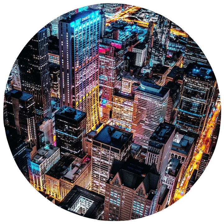 Aerial Photo Of Cityscape At Night Wooden Puzzle Round