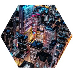 Aerial Photo Of Cityscape At Night Wooden Puzzle Hexagon