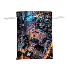 Aerial Photo Of Cityscape At Night Lightweight Drawstring Pouch (s) by Modalart