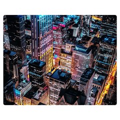 Aerial Photo Of Cityscape At Night Premium Plush Fleece Blanket (medium) by Modalart