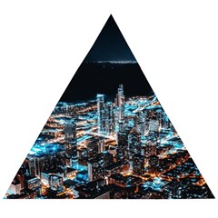 Aerial Photography Of Lighted High Rise Buildings Wooden Puzzle Triangle by Modalart