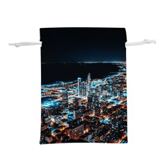 Aerial Photography Of Lighted High Rise Buildings Lightweight Drawstring Pouch (l) by Modalart