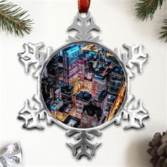 Aerial Photo Of Cityscape At Night Metal Small Snowflake Ornament by Modalart