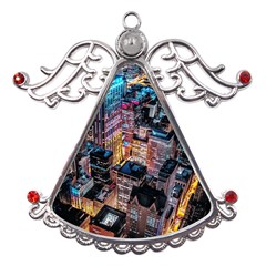 Aerial Photo Of Cityscape At Night Metal Angel With Crystal Ornament by Modalart