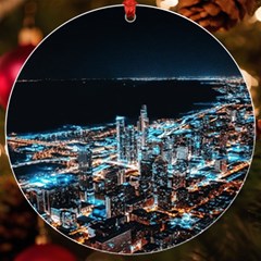 Aerial Photography Of Lighted High Rise Buildings Uv Print Acrylic Ornament Round by Modalart