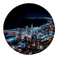 Aerial Photography Of Lighted High Rise Buildings Round Glass Fridge Magnet (4 Pack) by Modalart