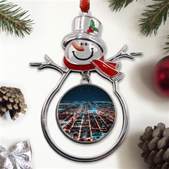 Aerial Shot Of Buildings Metal Snowman Ornament by Modalart