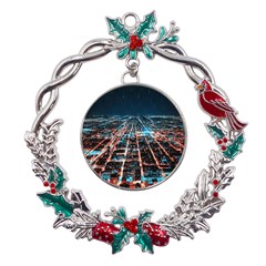 Aerial Shot Of Buildings Metal X mas Wreath Holly Leaf Ornament by Modalart