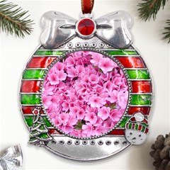 Beautiful Tree Flowers Metal X mas Ribbon With Red Crystal Round Ornament by 1212