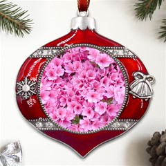 Beautiful Tree Flowers Metal Snowflake And Bell Red Ornament