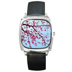 Beautiful Tree Flowers Square Metal Watch by 1212