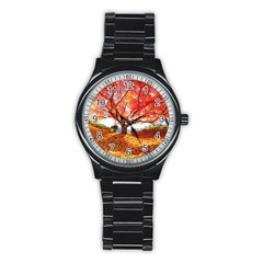 Beautiful Tree Flowers Stainless Steel Round Watch by 1212