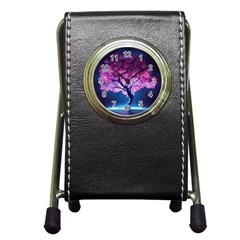 Beautiful Tree Flowers Pen Holder Desk Clock by 1212